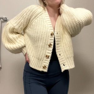 Revolve MinkPink Tally Knit Cardigan; Cream; Size M